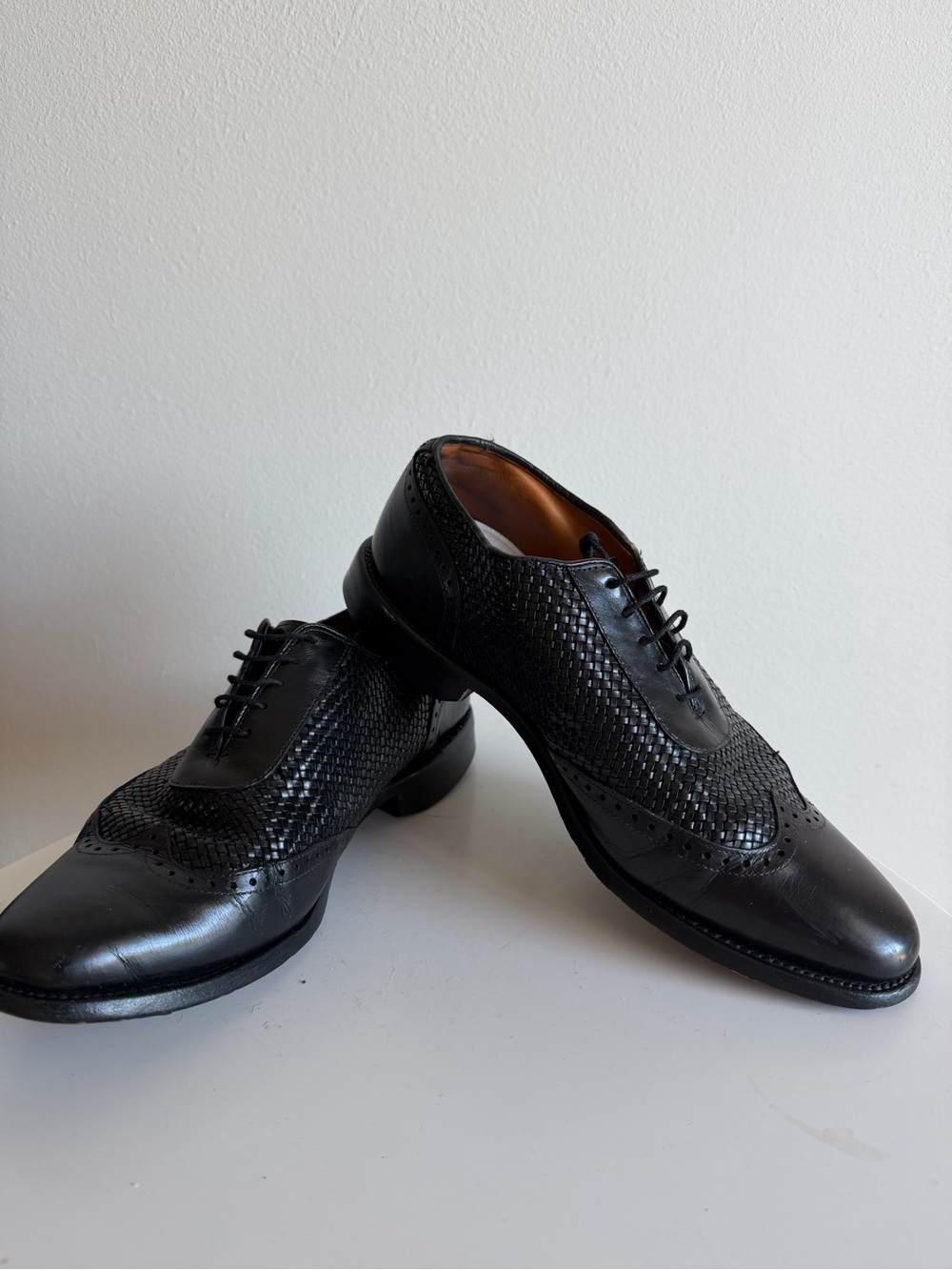 Allen Edmonds Black Woven Leather Wingtip Oxfords